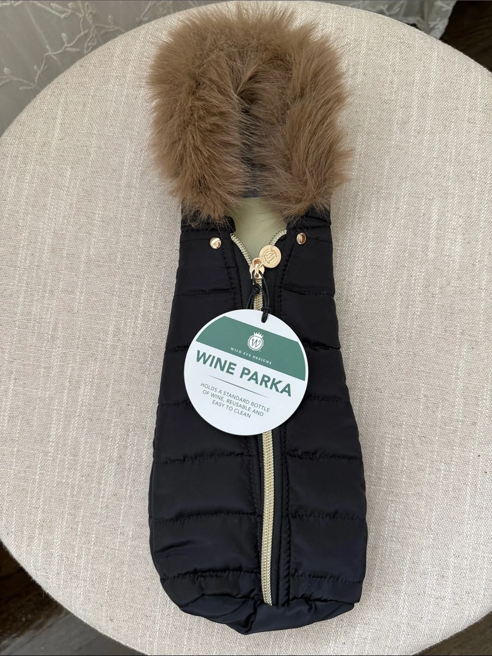 Wild Eye Designs Black Insulated Wine Parka Faux Fur Hood - Bottle Carrier